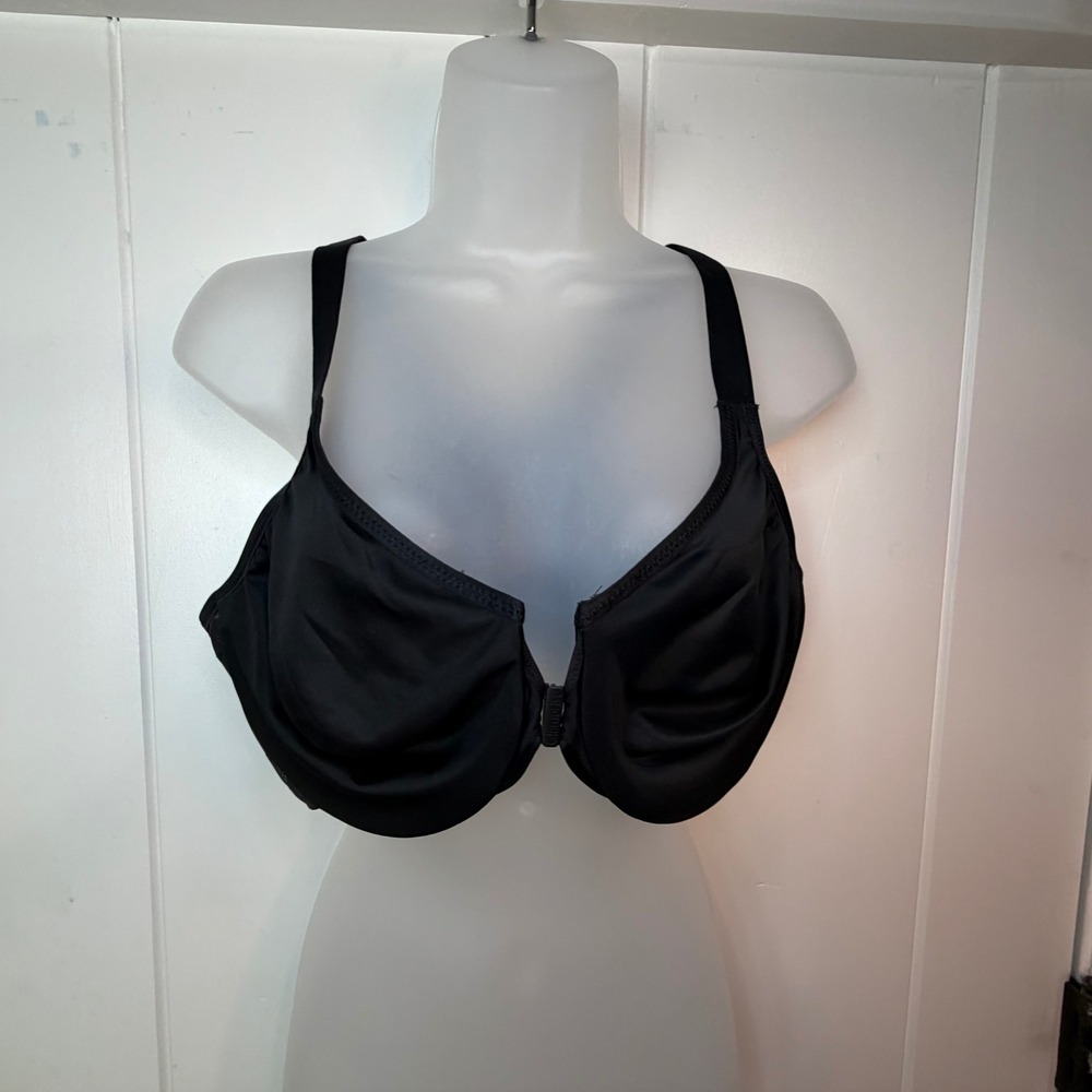 Glamorise Black Goth Bra No Padding Wire Front Clasp 40C 9265 Nylon Feminine